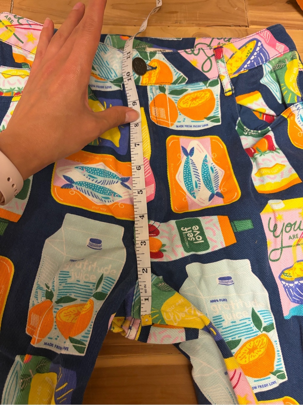 Lucy & Yak Navy Straight Leg Jeans with Colorful Grocery Print - Picture 11 of 12
